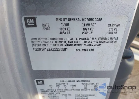 2002 Pontiac Grand Am Gt z USA, uszkodzony, nr VIN 1G2NW12EX2C235501